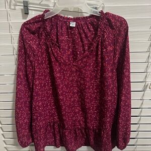 Old Navy Maroon Leaf Print Blouse
